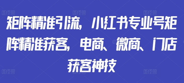 矩阵精准引流，小红书专业号矩阵精准获客，电商、微商、门店获客神技-鼎誉项目网