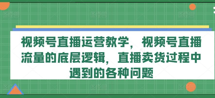 视频号直播运营教学，视频号直播流量的底层逻辑，直播卖货过程中遇到的各种问题-鼎誉项目网