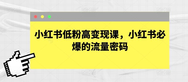 小红书低粉高变现课，小红书必爆的流量密码-鼎誉项目网