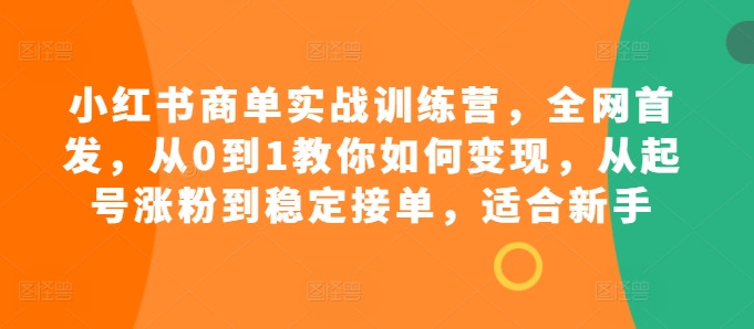 小红书商单实战训练营，全网首发，从0到1教你如何变现，从起号涨粉到稳定接单，适合新手-鼎誉项目网
