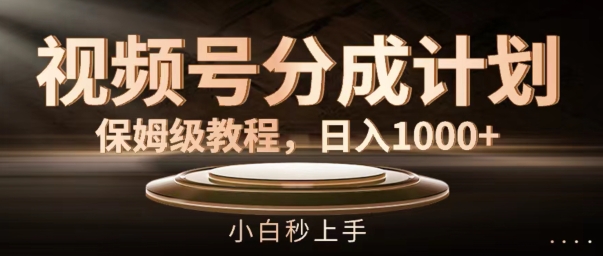 视频号分成计划保姆级教程，日入1K，小白秒上手【揭秘】-鼎誉项目网