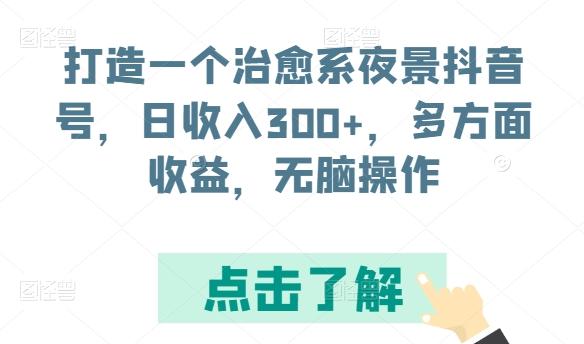 打造一个治愈系夜景抖音号，日收入300+，多方面收益，无脑操作【揭秘】-鼎誉项目网
