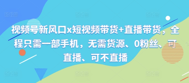 视频号新风口x短视频带货+直播带货，全程只需一部手机，无需货源、0粉丝、可直播、可不直播-鼎誉项目网