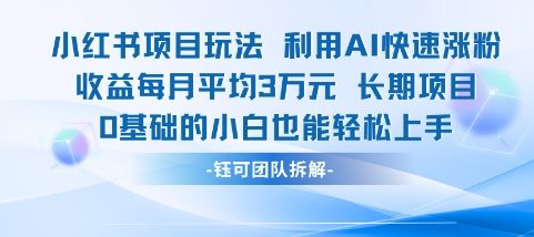 适合小白操作的小红书新项目，利用AI快速涨粉，收益每月平均1W+-鼎誉项目网