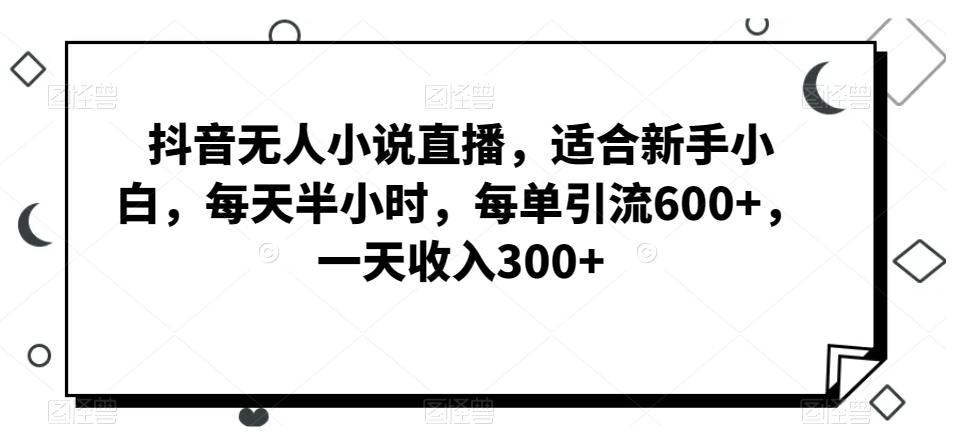 抖音无人小说直播，适合新手小白，每天半小时，每单引流600+，一天收入300+-鼎誉项目网