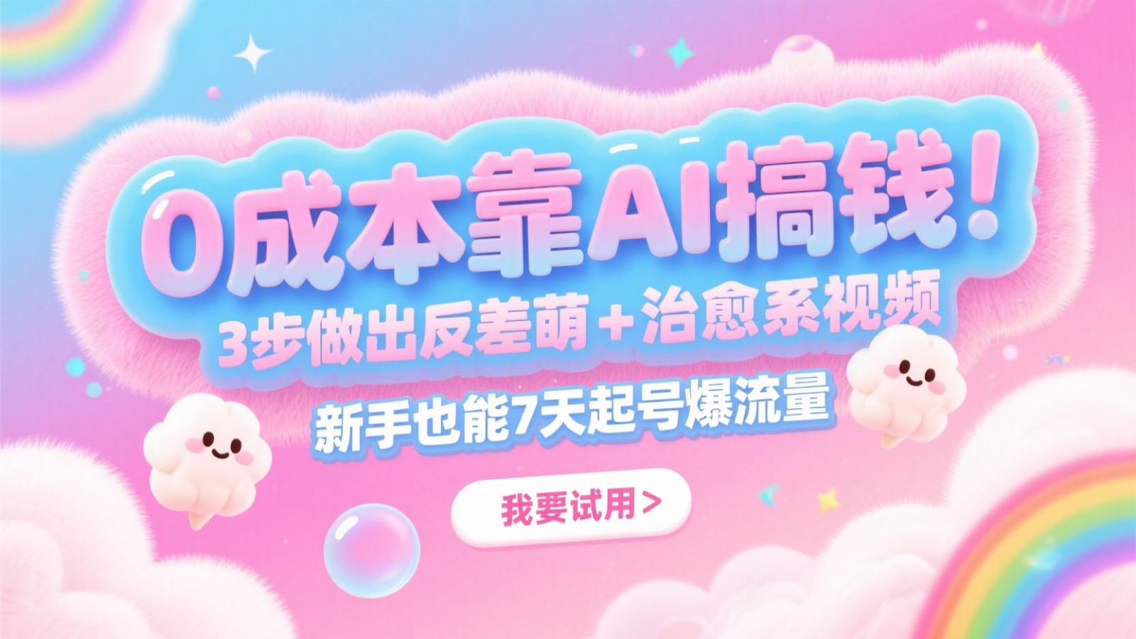 0成本靠AI搞钱!3步做出反差萌+治愈系视频,新手也能7天起号爆流量,月入5位数-鼎誉项目网