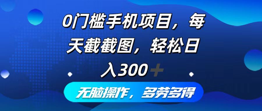 0门槛手机项目，每天截截图，轻松日入300+，无脑操作多劳多得-鼎誉项目网