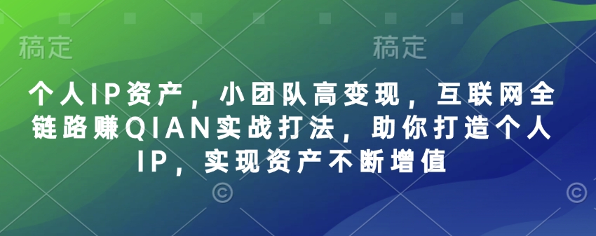 个人IP资产，小团队高变现，互联网全链路赚QIAN实战打法，助你打造个人IP，实现资产不断增值-鼎誉项目网