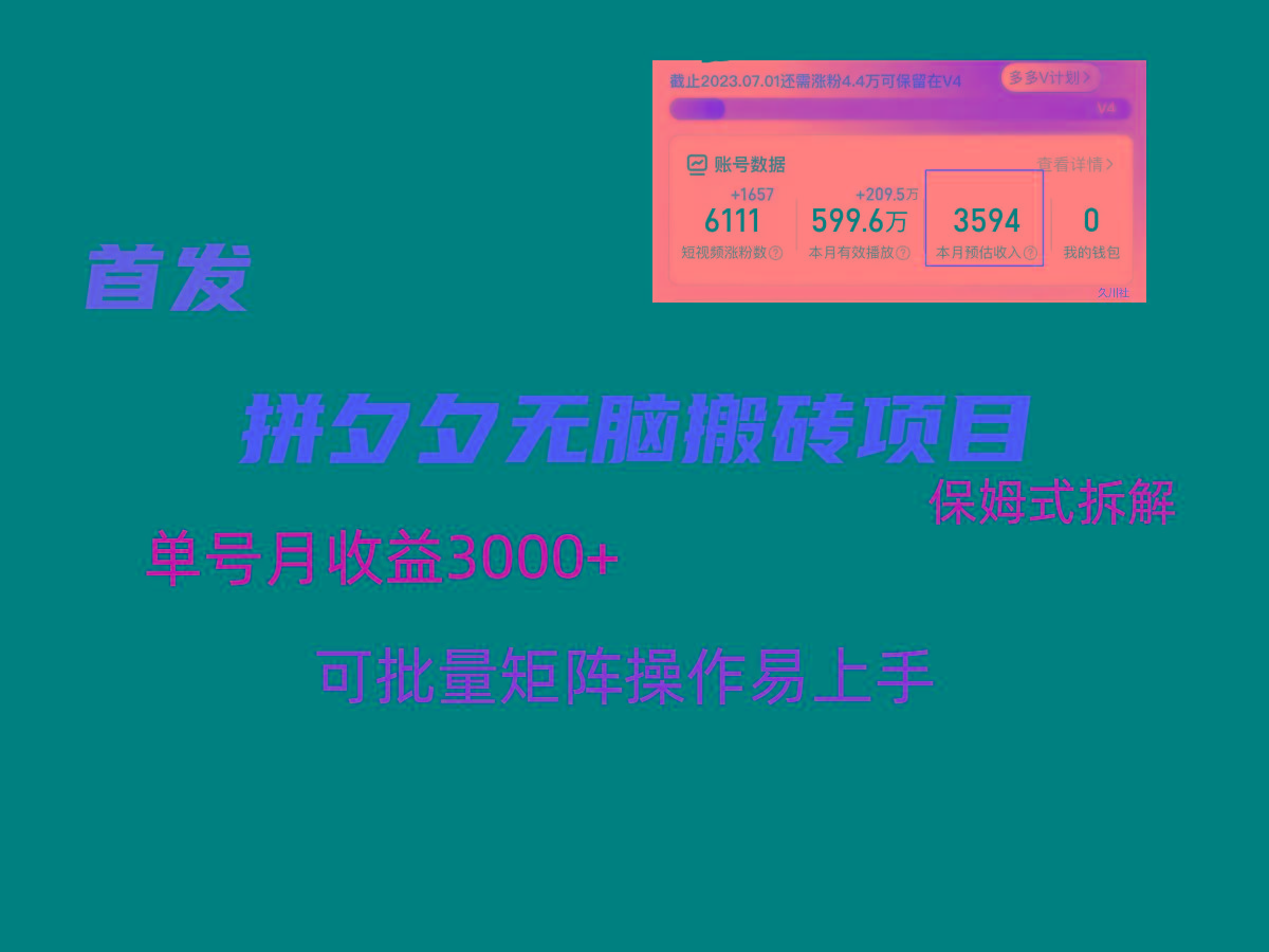 拼夕夕无脑搬砖，单号稳定收益3000+，保姆式拆解-鼎誉项目网