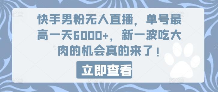快手男粉无人直播，单号最高一天6000+，新一波吃大肉的机会真的来了-鼎誉项目网