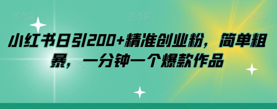 小红书日引200+精准创业粉，简单粗暴，一分钟一个爆款作品【揭秘】-鼎誉项目网