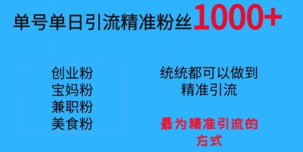 单号单日引流精准粉丝1000+，最为精准引流的方式-鼎誉项目网