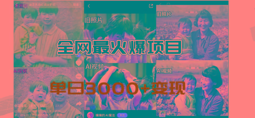 全网爆火的AI让老照片动起来教程，蹭热点日赚3000+，内含免费工具一键…-鼎誉项目网