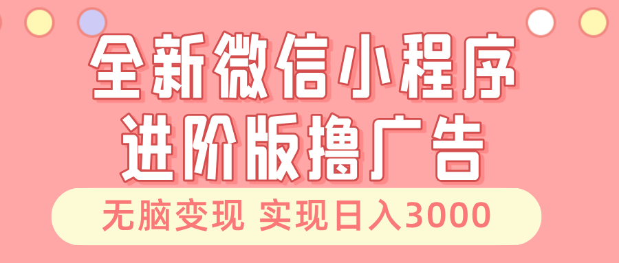 全新微信小程序进阶版撸广告 无脑变现睡后也有收入 日入3000＋-鼎誉项目网