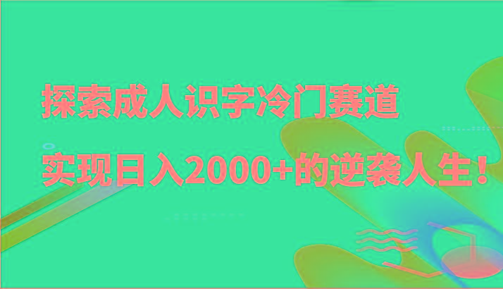 探索成人识字冷门赛道,实现日入2000+的逆袭人生!-鼎誉项目网