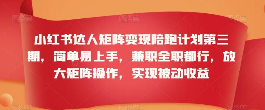 小红书达人矩阵变现陪跑计划第三期，简单易上手，兼职全职都行，放大矩阵操作，实现被动收益-鼎誉项目网