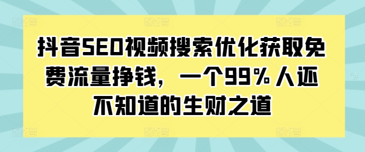 抖音SEO视频搜索优化获取免费流量挣钱，一个99%人还不知道的生财之道-鼎誉项目网