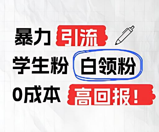暴力引流学生粉白领粉,吊打以往垃圾玩法,0成本,高回报-鼎誉项目网