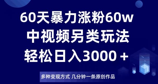 60天暴力涨粉60W，中视频另类玩法，日入3000＋，几分钟一条原创作品多种变现方式-鼎誉项目网