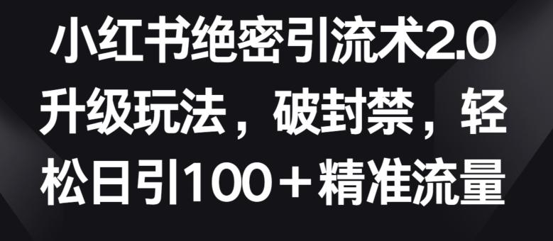 小红书绝密引流术2.0升级玩法，破封禁，轻松日引100+精准流量【揭秘】-鼎誉项目网