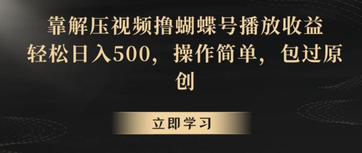 靠解压视频撸蝴蝶号播放收益，轻松日入500，操作简单，包过原创【揭秘】-鼎誉项目网