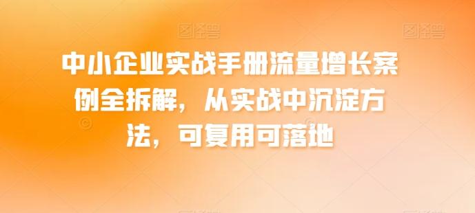 中小企业实战手册流量增长案例全拆解，从实战中沉淀方法，可复用可落地-鼎誉项目网