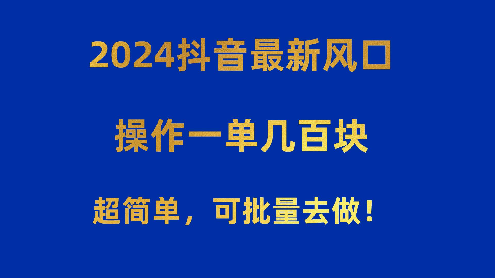 2024抖音最新风口！操作一单几百块！超简单，可批量去做！！！-鼎誉项目网