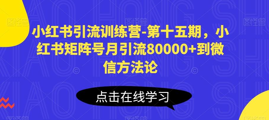 小红书引流训练营-第十五期，小红书矩阵号月引流80000+到微信方法论-鼎誉项目网