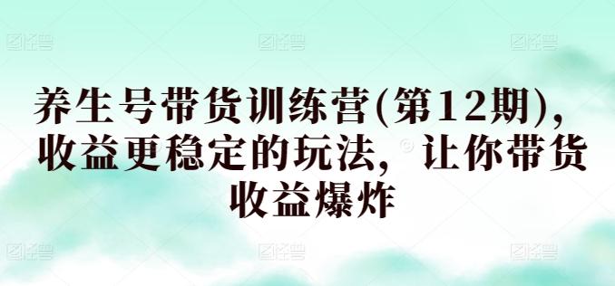 养生号带货训练营(第12期)，收益更稳定的玩法，让你带货收益爆炸-鼎誉项目网