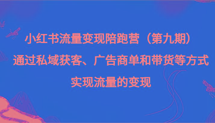 小红书流量变现陪跑营（第九期）通过私域获客、广告商单和带货等方式实现流量变现-鼎誉项目网