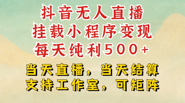 抖音无人直播挂载小程序变现每天纯利500+当天直播，当天结算支持工作室，可矩阵【揭秘】-鼎誉项目网