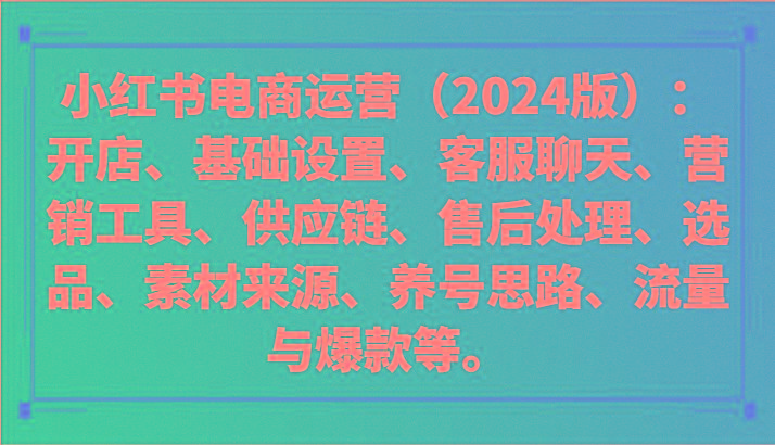 小红书电商运营(2024版)：开店、设置、供应链、选品、素材、养号、流量与爆款等-鼎誉项目网