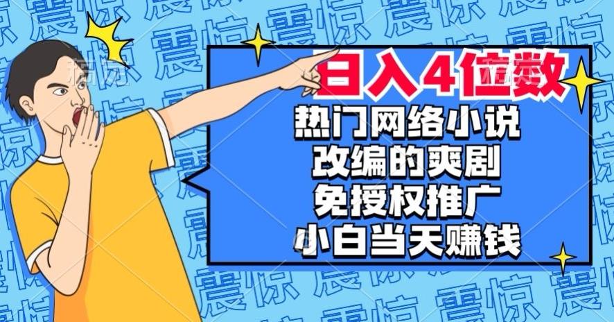 热门网络小说改编的爽剧，免授权推广，新人当天就能赚钱，日入4位数【揭秘】-鼎誉项目网