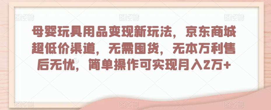 母婴玩具用品变现新玩法，京东商城超低价渠道，简单操作可实现月入2万+【揭秘】-鼎誉项目网
