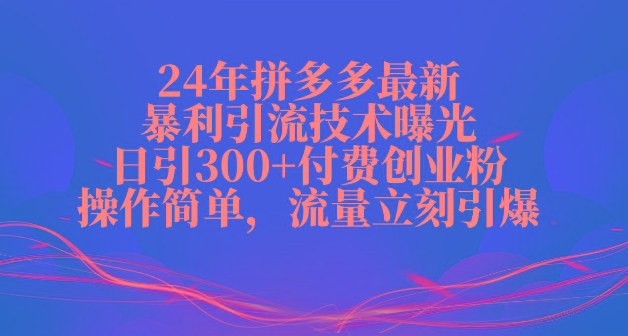 24年拼多多最新暴利引流技术曝光，日引300+付费创业粉，操作简单，流量…-鼎誉项目网