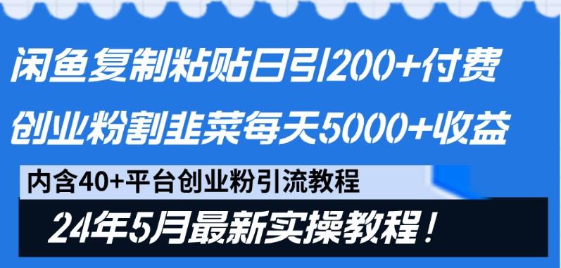 闲鱼复制粘贴日引200+付费创业粉，24年5月最新方法！割韭菜日稳定5000+收益-鼎誉项目网
