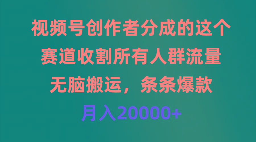 (9406期)视频号创作者分成的这个赛道，收割所有人群流量，无脑搬运，条条爆款，...-鼎誉项目网