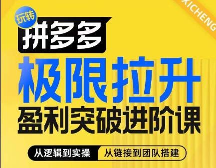 拼多多极限拉升盈利突破进阶课，​从算法到玩法，从玩法到团队搭建，体系化系统性帮助商家实现利润提升-鼎誉项目网