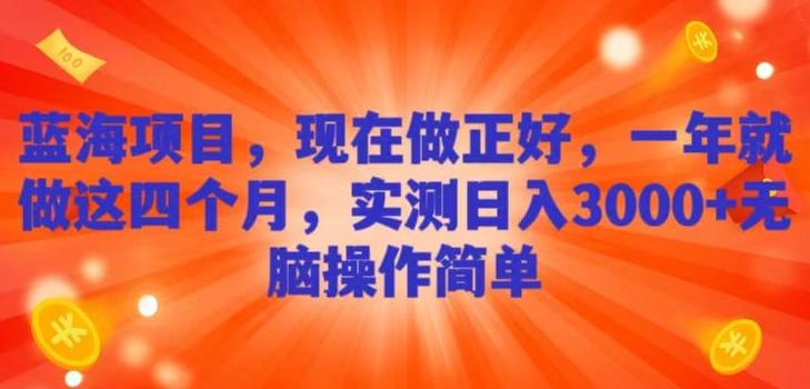 蓝海项目，现在做正好，一年就做这4个月，实测日入3000+，无脑简单操作！-鼎誉项目网