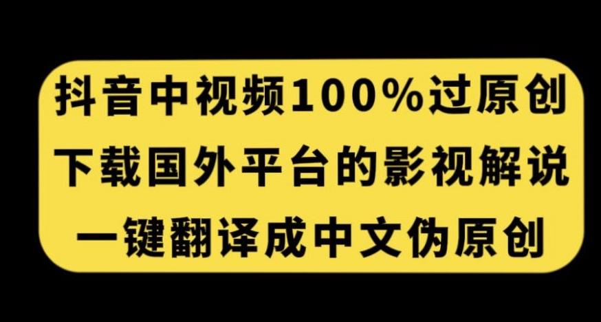 抖音中视频百分百过原创，下载国外平台的电影解说，一键翻译成中文获取收益-鼎誉项目网