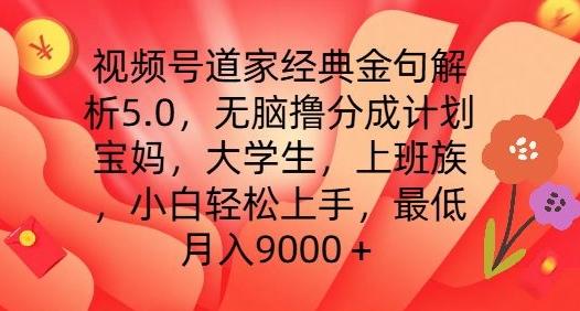 视频号道家经典金句解析5.0.无脑撸分成计划，小白轻松上手，最低月入9000+【揭秘】-鼎誉项目网