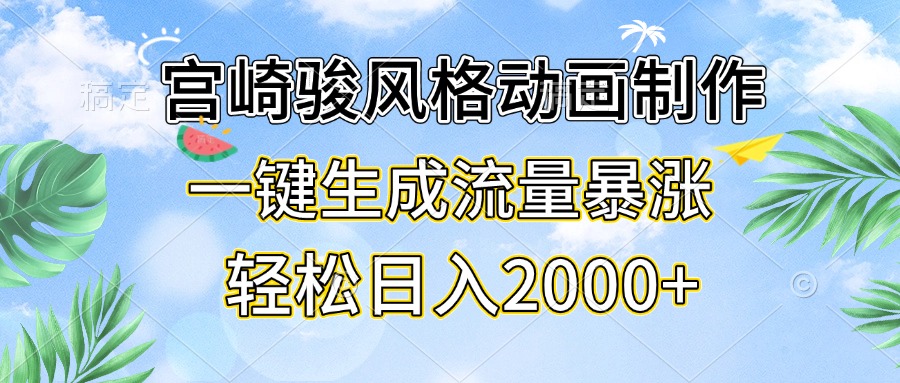 宫崎骏风格动画制作，一键生成流量暴涨，轻松日入2000+-鼎誉项目网
