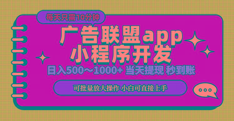 小程序开发 广告赚钱 日入500~1000+ 小白轻松上手！-鼎誉项目网