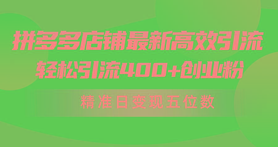 (10041期)拼多多店铺最新高效引流术，轻松引流400+创业粉，精准日变现五位数！-鼎誉项目网