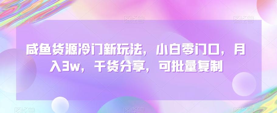 咸鱼货源冷门新玩法，小白零门口，月入3w，干货分享，可批量复制-鼎誉项目网