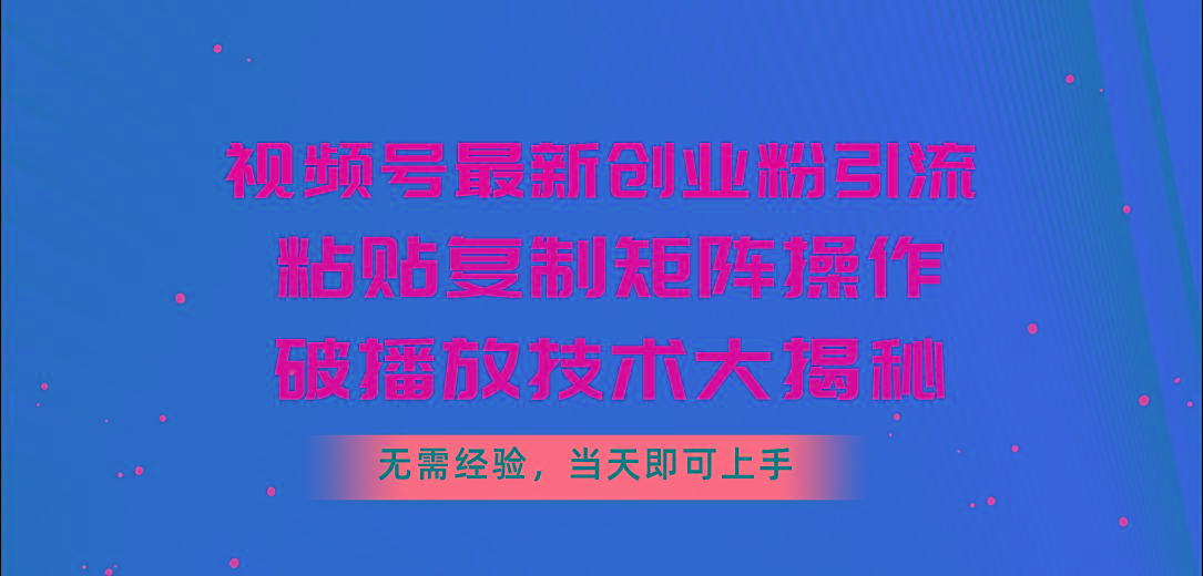 视频号最新创业粉引流，粘贴复制矩阵操作，破播放技术大揭秘，无需经验…-鼎誉项目网