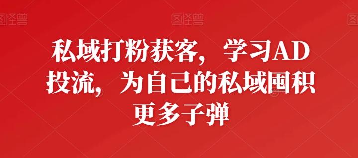 私域打粉获客，学习AD投流，为自己的私域囤积更多子弹-鼎誉项目网