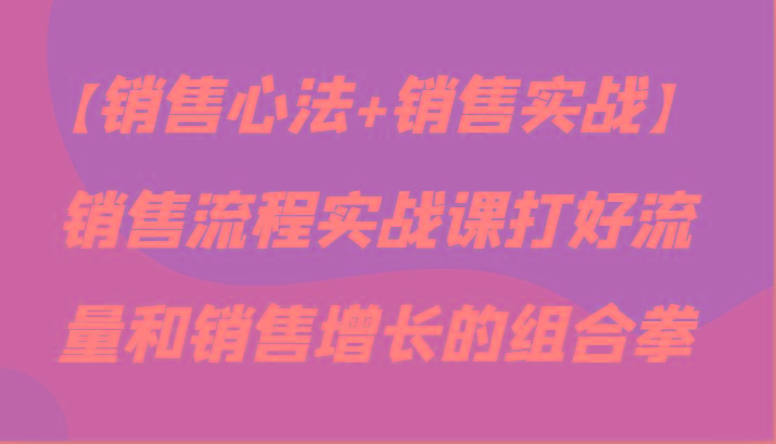 【销售心法+销售实战】销售流程实战课打好流量和销售增长的组合拳-鼎誉项目网