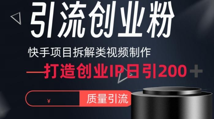 快手项目拆解类视频详细制作流程打造个人IP，单日引流200+高质量创业粉【揭秘】-鼎誉项目网