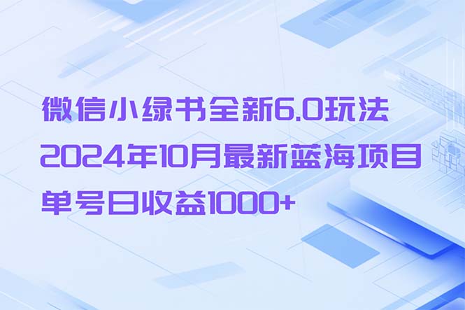 微信小绿书全新6.0玩法，2024年10月最新蓝海项目，单号日收益1000+-鼎誉项目网